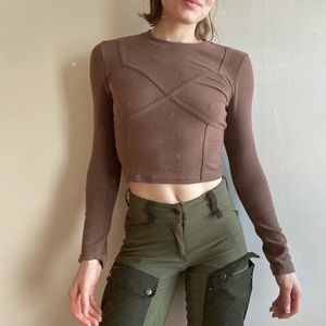 OGL Move Eco-mousse thermal cocoa brown cropped corset seam top